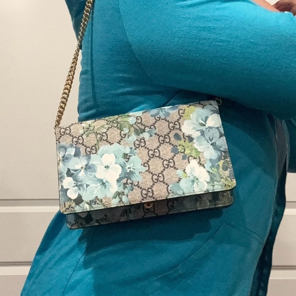 NWT Authentic Gucci Supreme Monogram Blooms Chain Wallet Blue - Picture 14 of 15